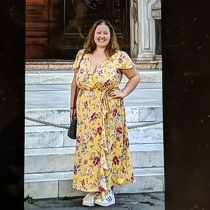 Yellow floral midi dress